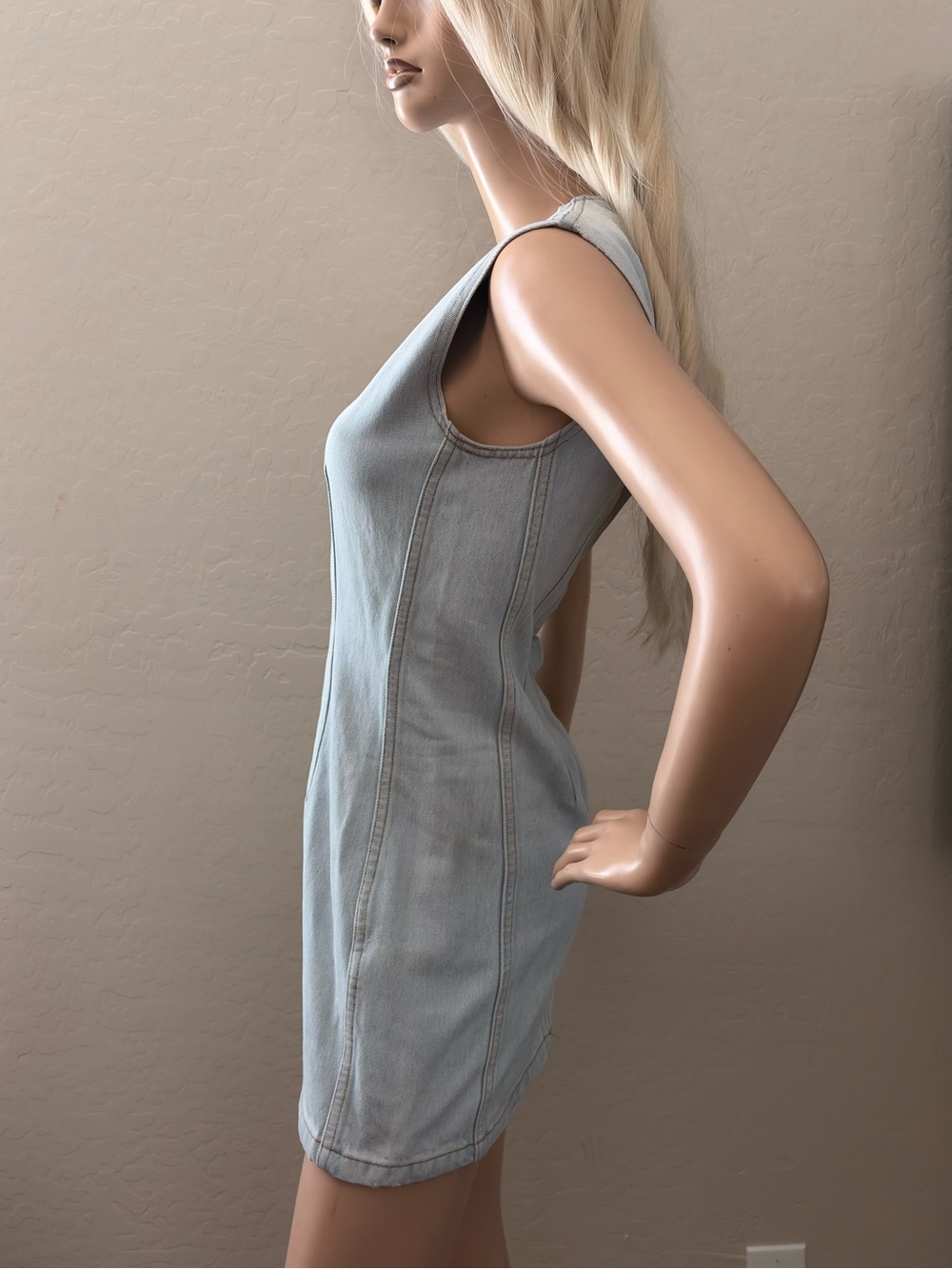 AGOLDE Barton Denim Mini Dress Light Indigo Size XS - Picture 7 of 17